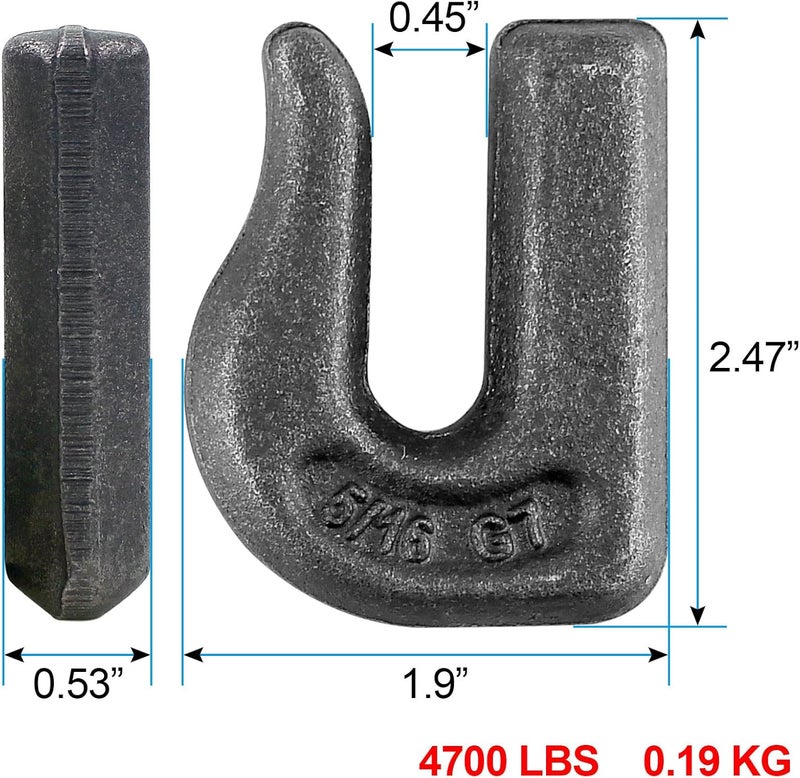 Robbor 5/16 inch Chain Hook Grade 70 Weld On Grab Hook Designed to be Welded onto Flatbed Trailers, Tractors and Other Similar Equipment - Image 4